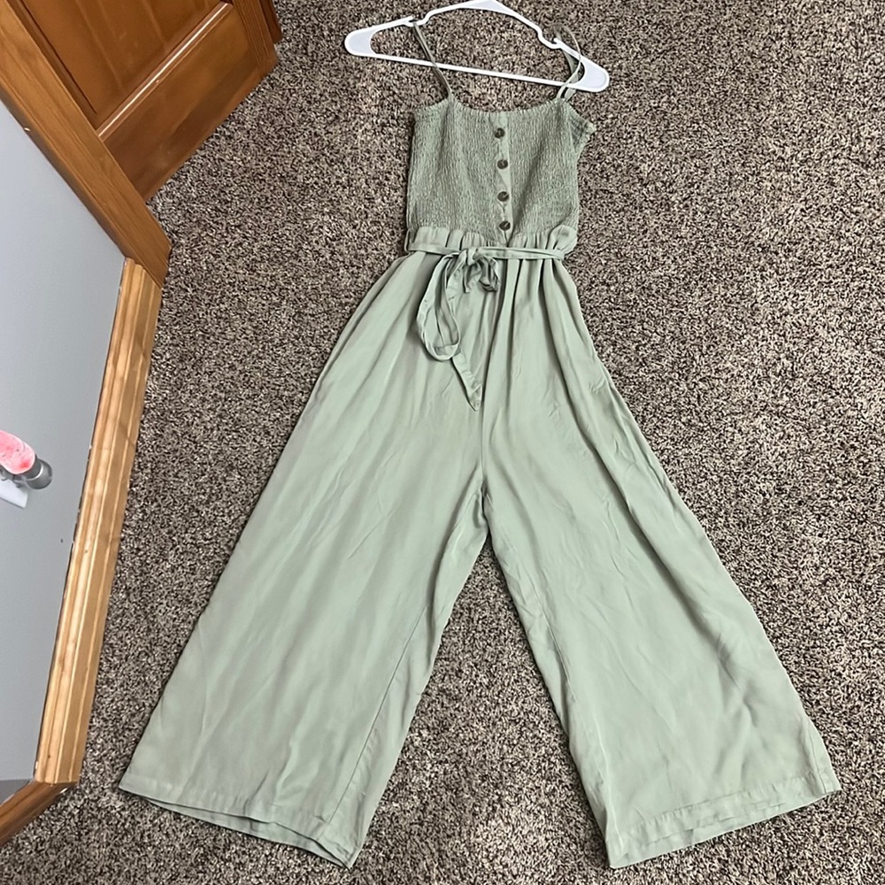 Amazon brand wide leg green jumpsuit with button detailing